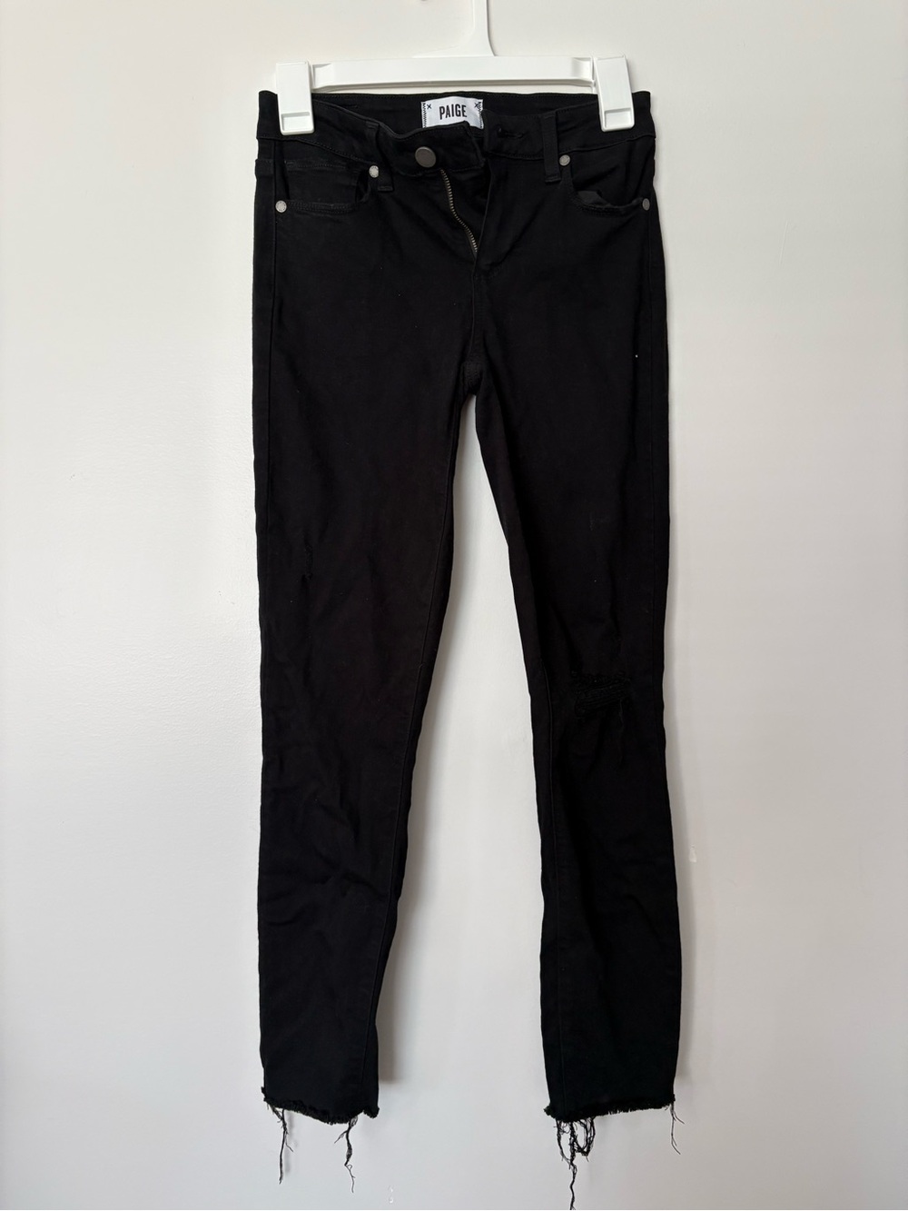PAIGE Black Skinny Jeans with Raw Hem